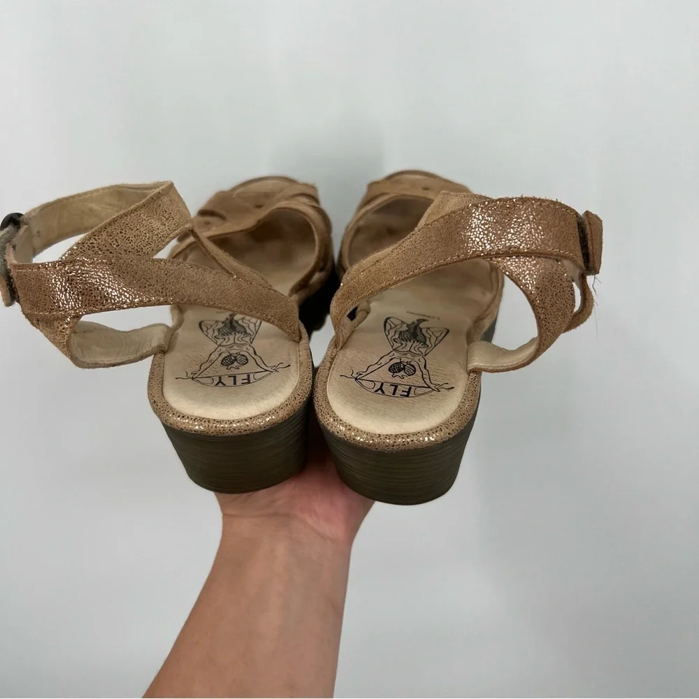 Fly London Women's Metallic Tan Wedge Sandals